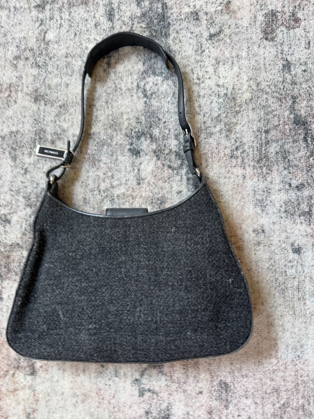 Vintage COACH Bag Hobo Mini Small Black Gray Legacy West Wool Shoulder Bag 8125